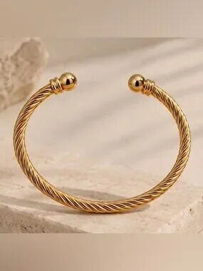 Gold Twisted Open Cuff Bracelet